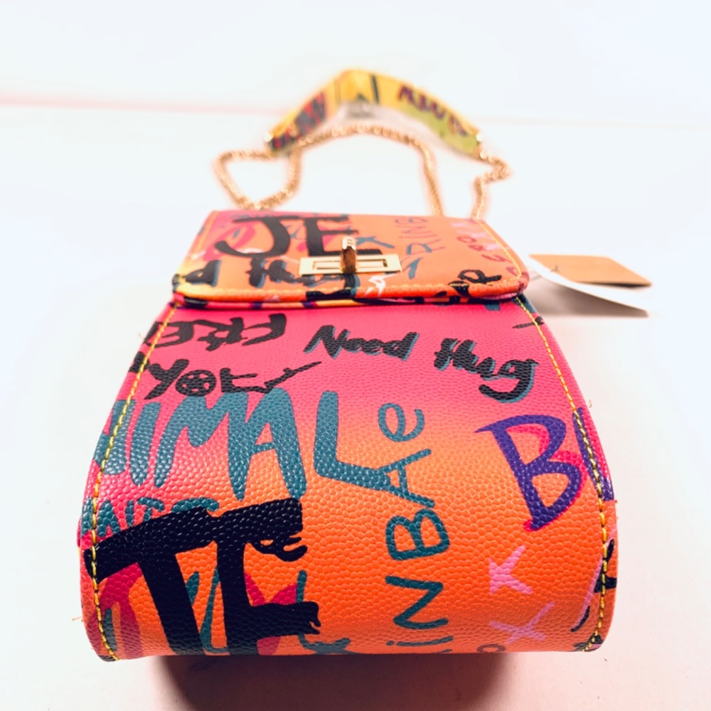 Hello 3AM graffiti streetwear gold tone chain pink blue orange black crossbody - Picture 5 of 16